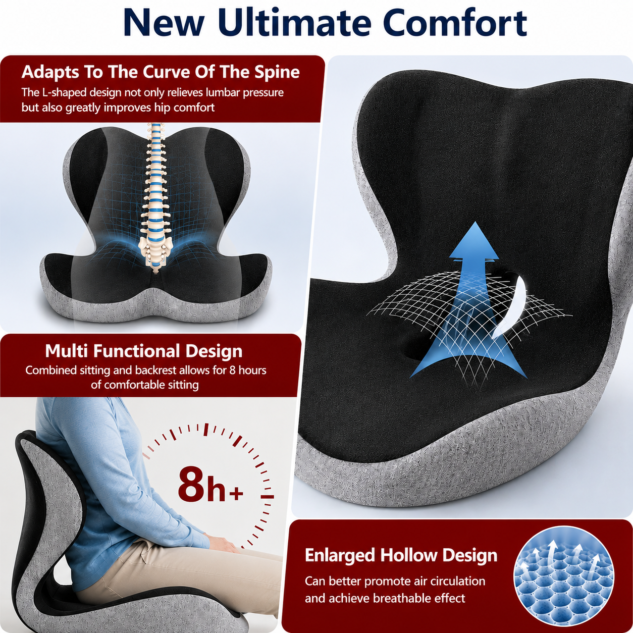Eircore BackEase™ — Ergonomic Chair Cushion + Lumbar Backrest for Office, Car, Truck