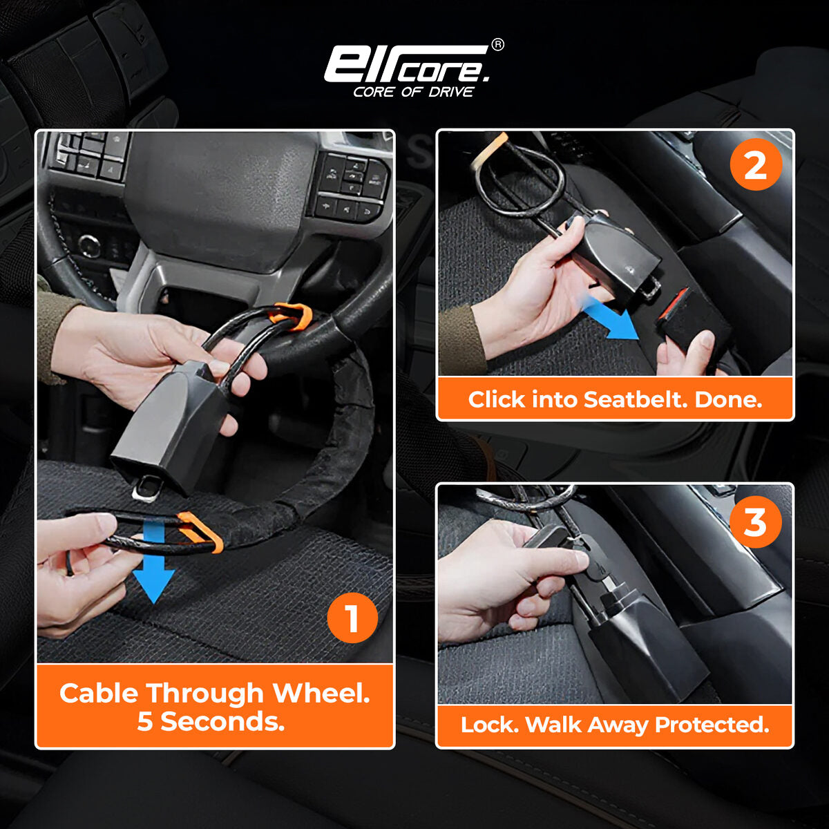 Eircore ArmorLock™ — Steering & Seatbelt Anti-Theft in 5 Seconds