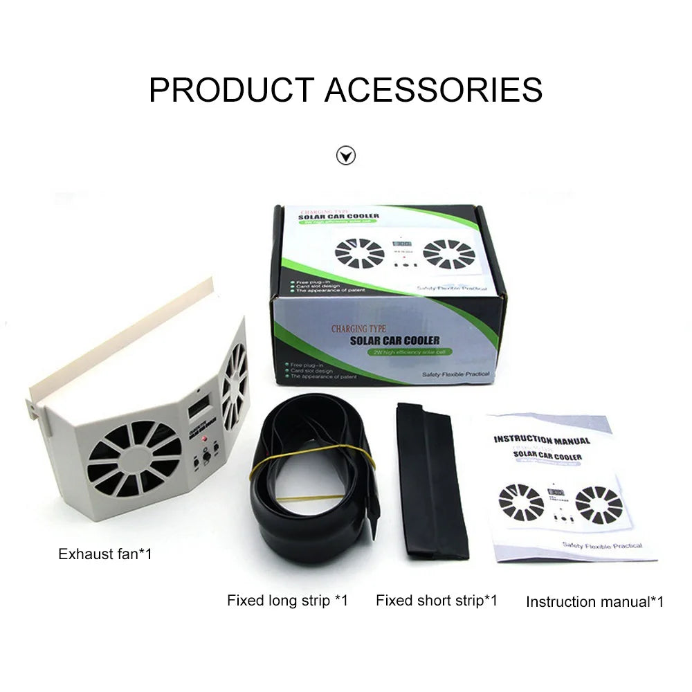 SolarFlow package contents: fan unit, long fixing strip, short fixing strip, instruction manual
