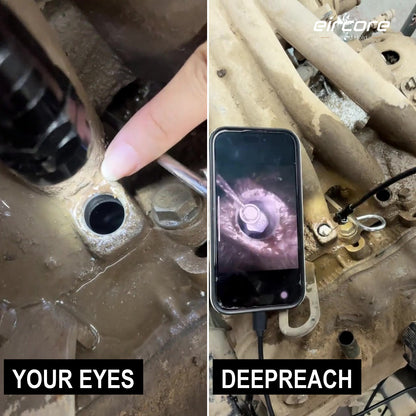 Side by side on the same engine: a pitch-black port you cannot see into, and the same port on the phone screen with the bolt inside clearly lit