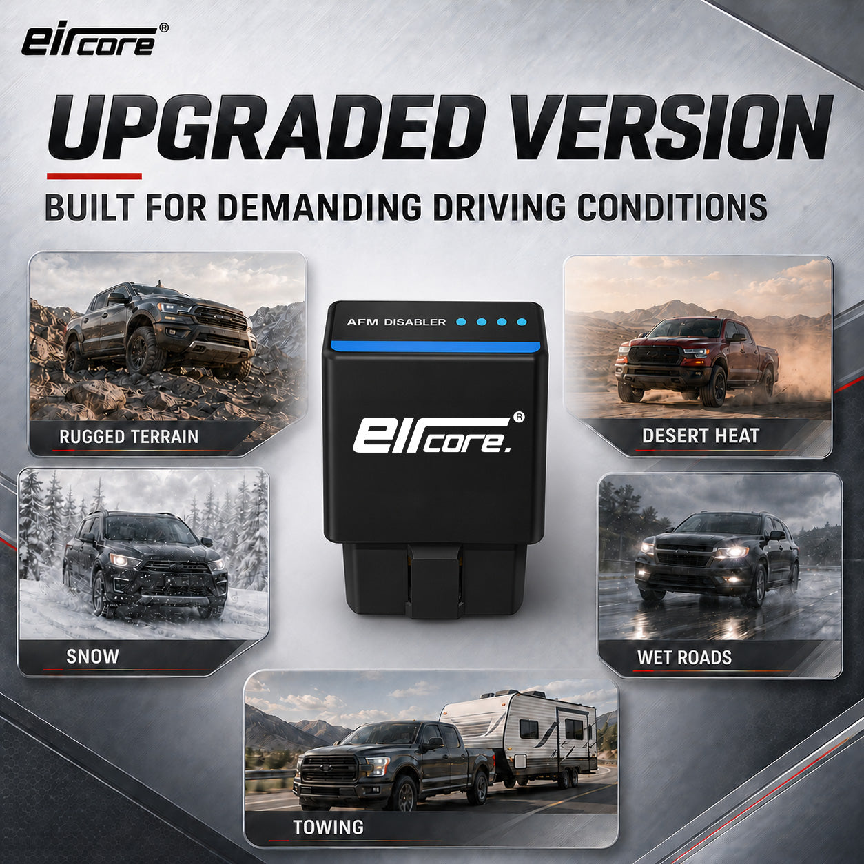 Upgraded version built for demanding driving conditions — rugged terrain, desert heat, snow, wet roads and towing