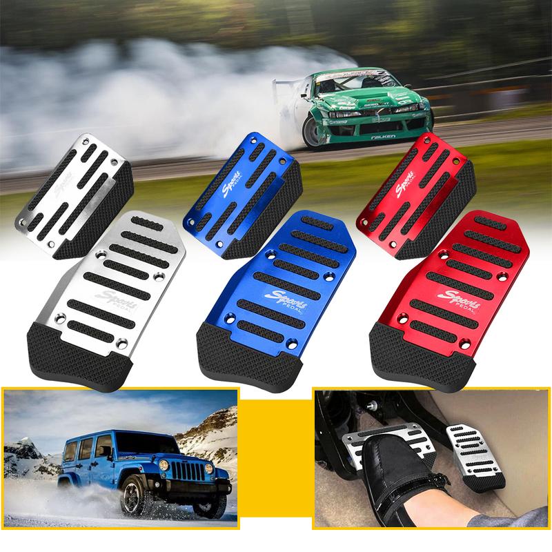 Non-slip sports pedal covers in red, blue and silver