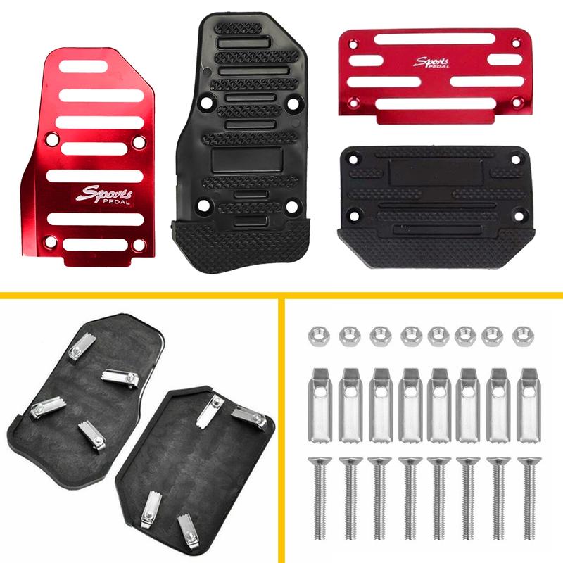 Pedal cover set contents with clips and screws, no drilling