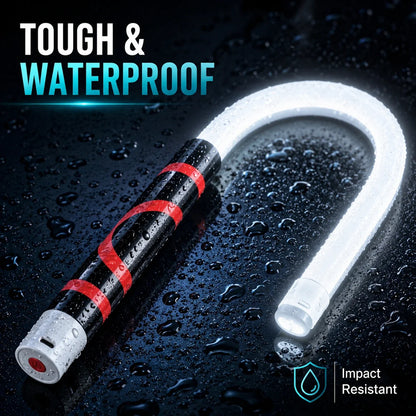 FlexBeam covered in water droplets, water resistant and impact resistant