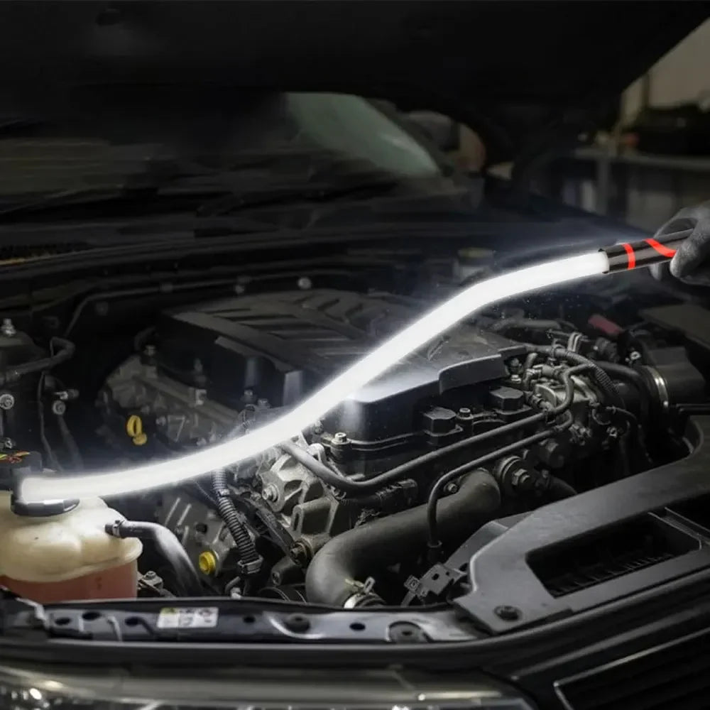FlexBeam laid across a real engine bay lighting the whole work area