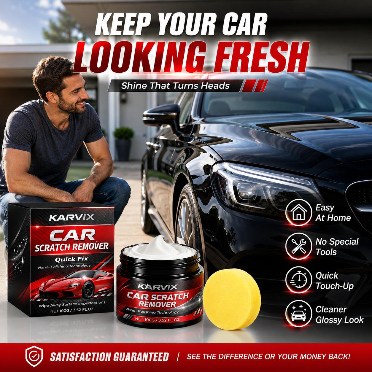 Keep your car looking fresh with KARVIX — satisfaction guaranteed, 30-day money back