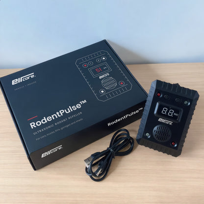 RodentPulse ultrasonic rodent repeller next to its EirCore box